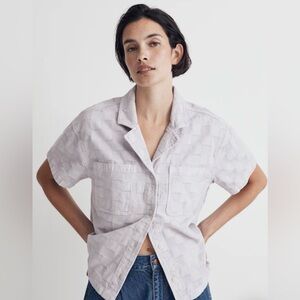 Madewell Women’s Medium Garment-Dyed Checkerboard Button-Up Shirt Dusty Lavender